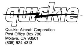 Quickie Aircraft Corporation Address Label