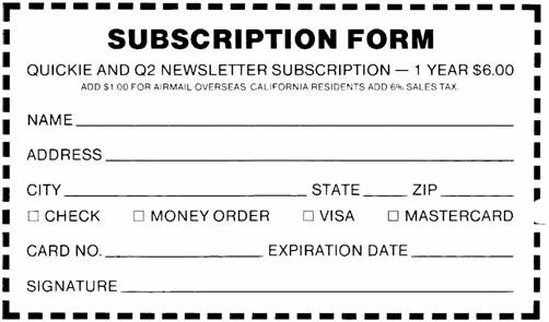 Quickie Newletter Subscription Form